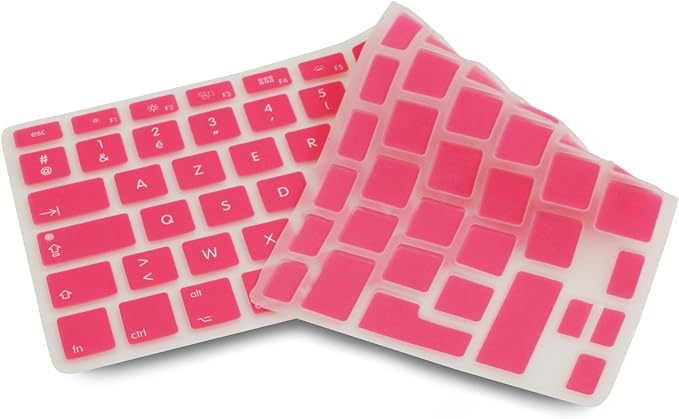 System-S sílikonlyklaborðshlíf AZERTY franskt lyklaborðshlíf fyrir MacBook Pro 13 tommu 15 tommu 17 tommu iMac MacBook Air 13 tommu í bleiku