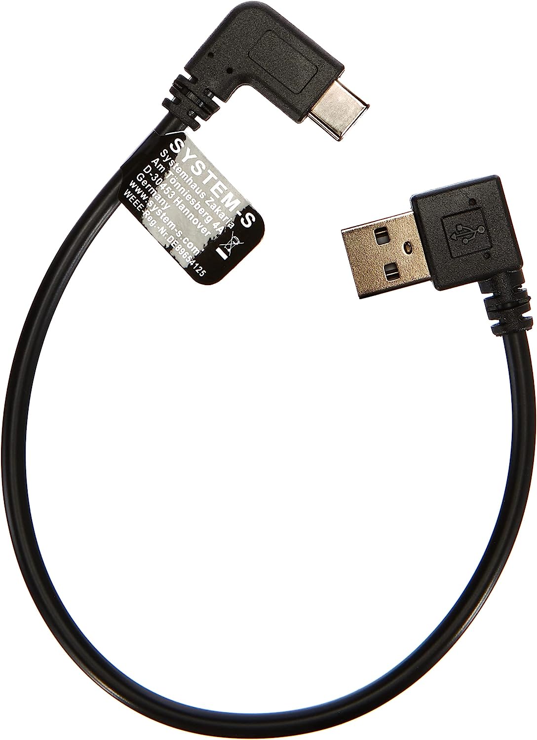 SYSTEM-S USB 3.1 Tegund C 90° í 2.0 Tegund A 90° hornsnúra 27 cm