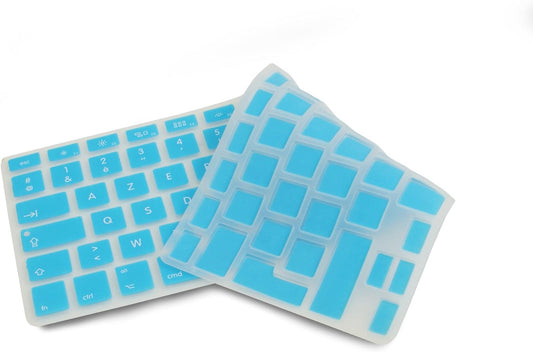 System-S sílikonlyklaborðshlíf AZERTY franskt lyklaborðshlíf fyrir MacBook Pro 13 tommu 15 tommu 17 tommu iMac MacBook Air 13 tommu í tyrkisbláu