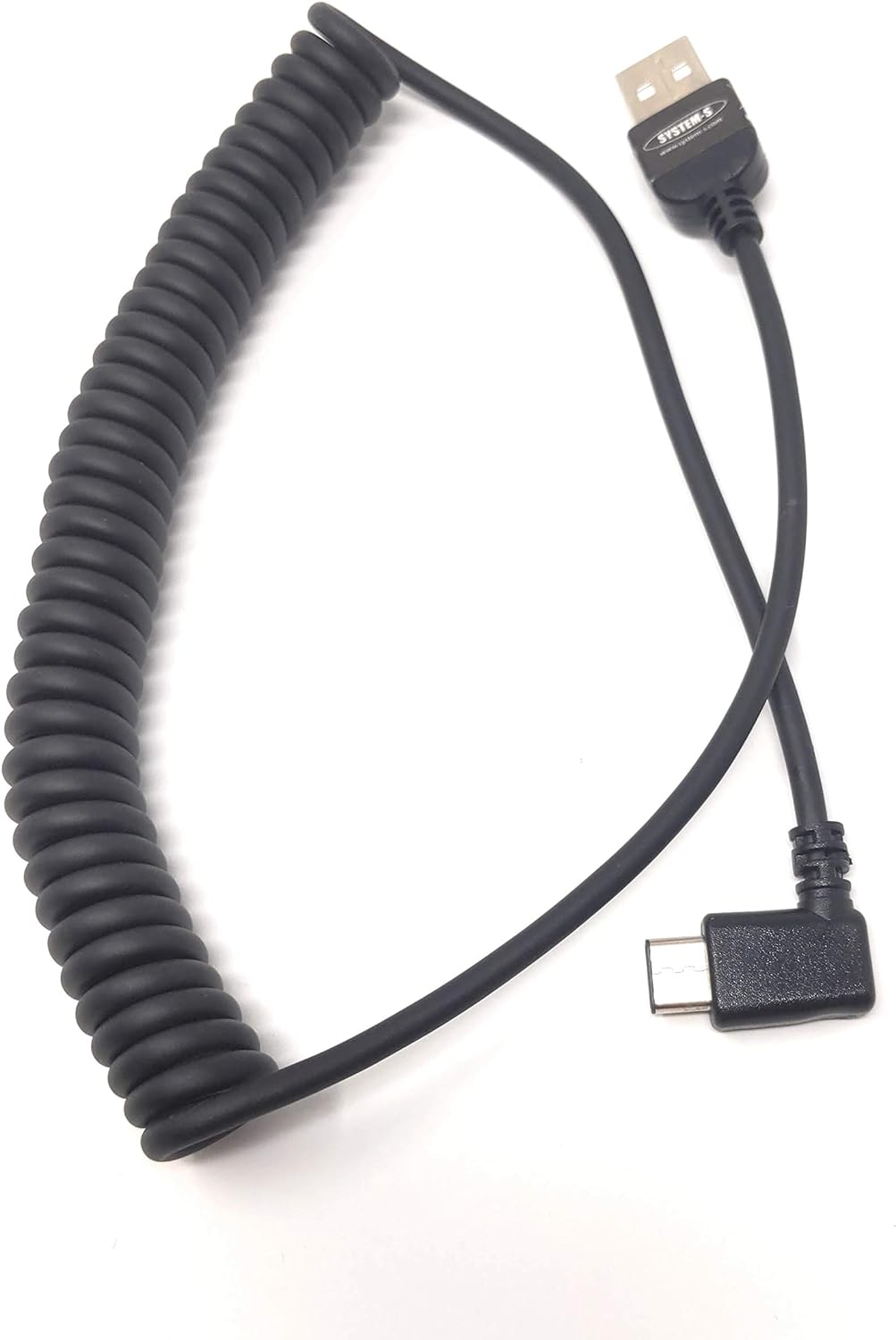 System-S USB C 3.1 í USB A hornlaga spíralkapall 50 - 100 cm