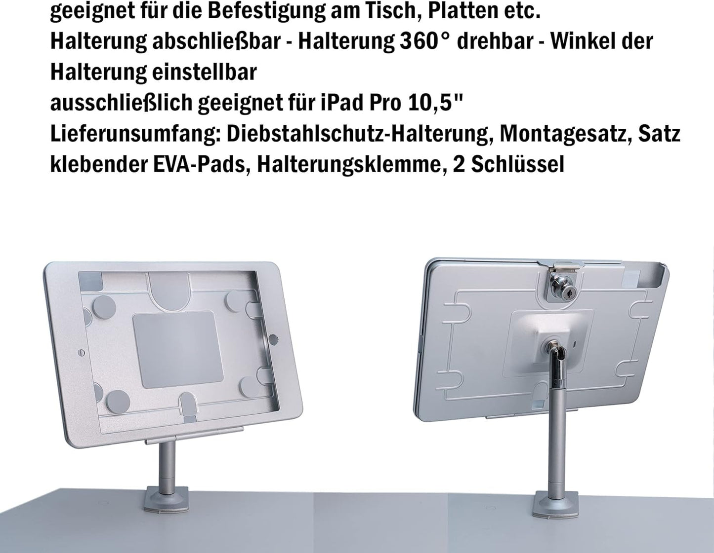 SYSTEM-S stöngfesting með lásfestingu úr málmi í gráu fyrir iPad Pro 10.5"