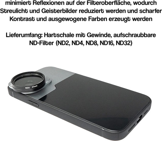 SYSTEM-S ND síusett 37 mm hlutlaus þéttleiki með hulstri og tösku fyrir iPhone 14 Pro Max