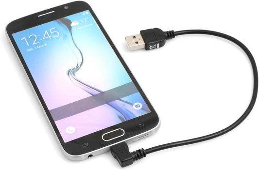 System-S 20 cm Micro USB 2.0 snúra með 90 gráðu horntengi (hægri/karlkyns) gagnasnúru og hleðslusnúru