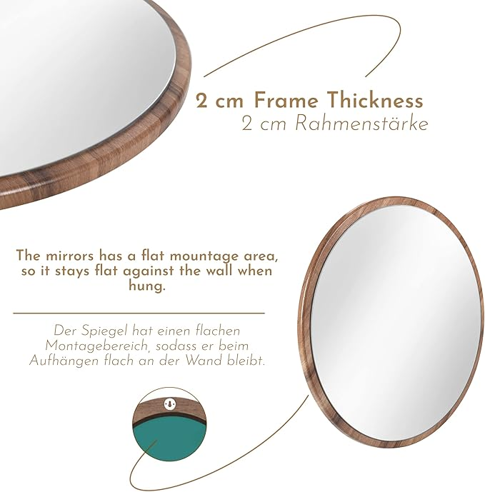 B-flokks Gozos Obejo veggspegill, kringlóttur tréspegill, 78x78x3 cm, nútímalegur