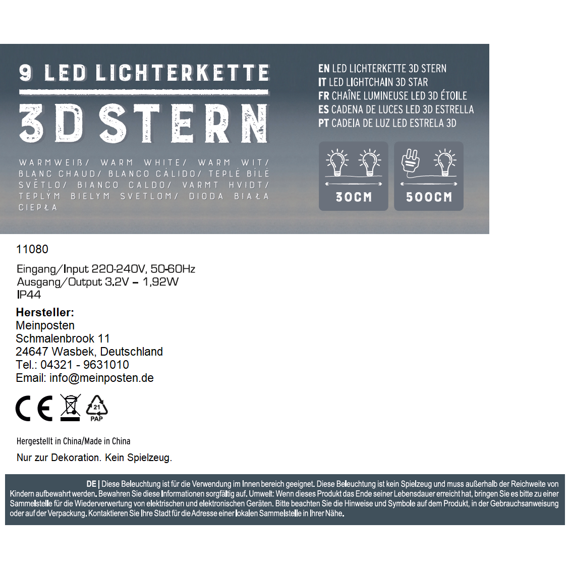 Lichterkette Weihnachtssterne LED warmweiß Fenster 3D Sterne mit Stecker 740cm