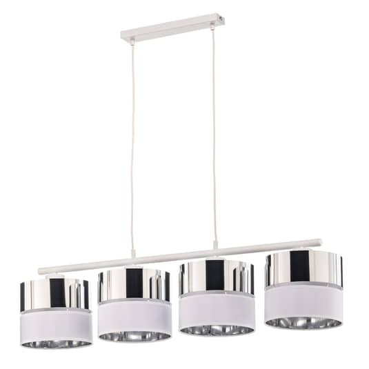 B-grade Euluna Hilton pendant light, ceiling lamp, white/silver, four-light