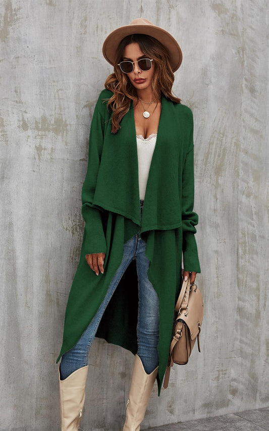 Dark Green Chunky Pleat Oversized Cardigan