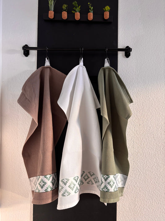 3-color set - waffle-weave kitchen towels - 100% cotton - 50x70cm