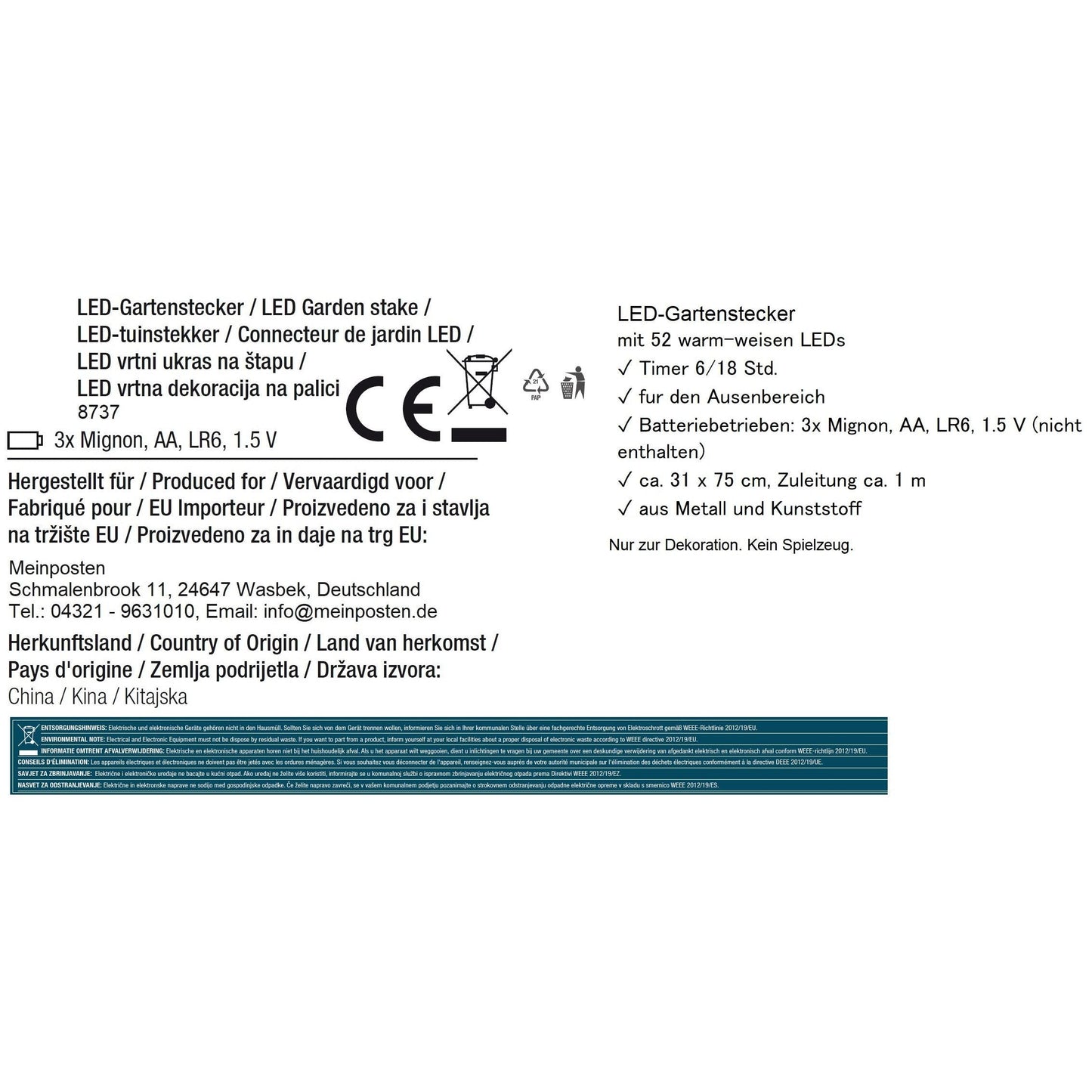LED Gartenstecker Stern Weihnachtsbeleuchtung batteriebetrieben Timer warmweiß