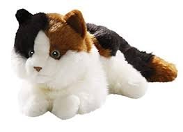 Katze liegend weiß-schwarz-braun 26 cm