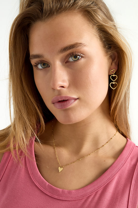 Halskette mit Kugeln und Herzanhänger – Goldfarbe - Goldfarbefarbe