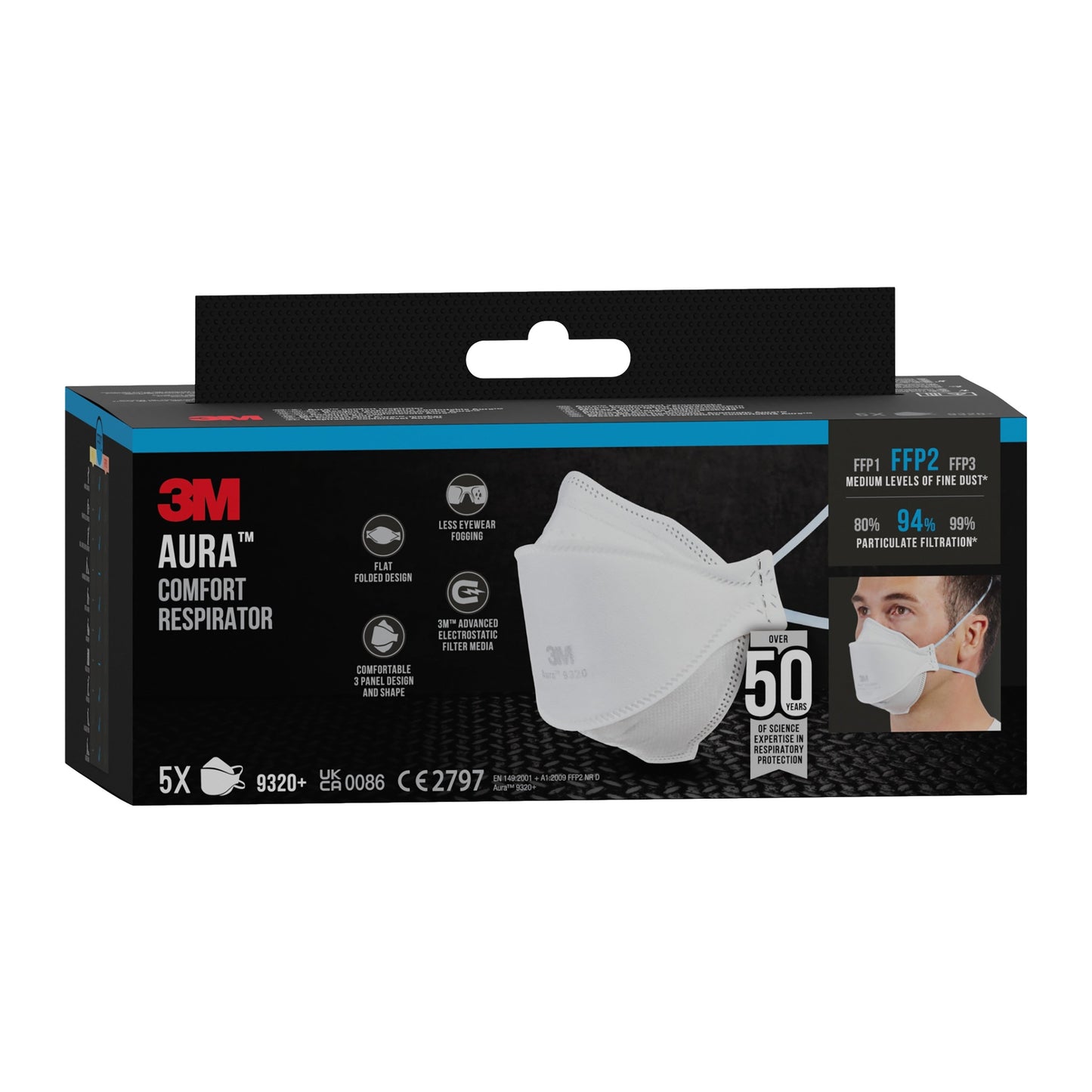 3M™ Aura™ Komfort-Partikelmaske 9320+, FFP2, ohne Ventil, 5er Packung | Packung (1 Stück)