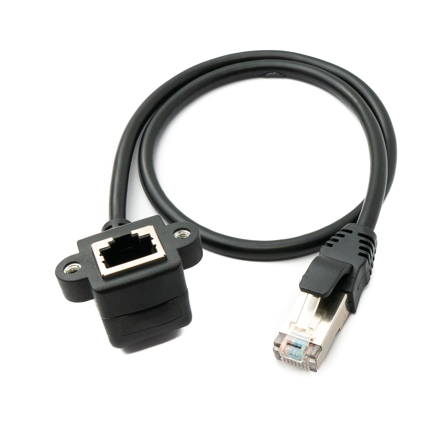 SYSTEM-S LAN snúra 60 cm 8P8C tengi í RJ45 tengi með skrúfuhorni, svört