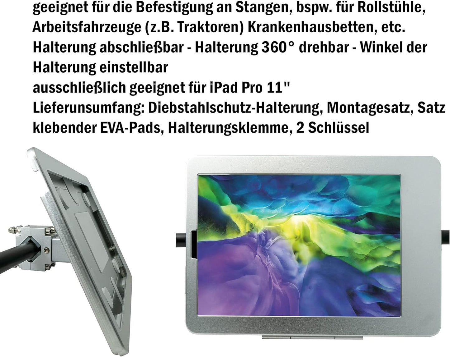 SYSTEM-S stöngfesting með lásfestingu úr málmi í svörtu fyrir iPad Pro 11"