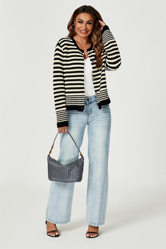 Braided Shoulder Handbag In Grey