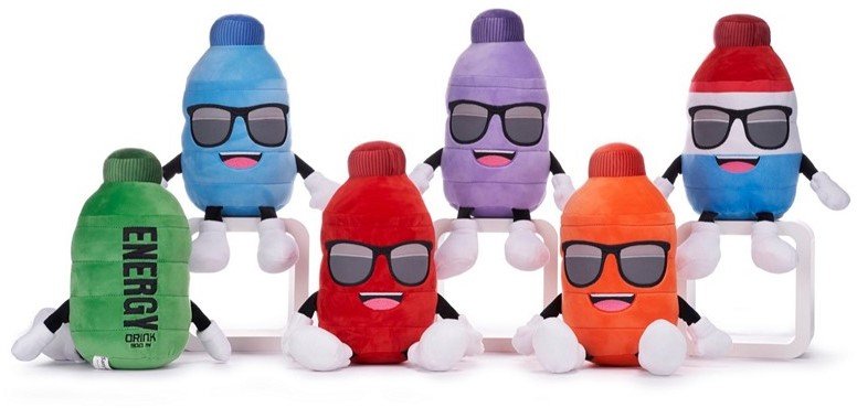 6er Set Energy Drink Plüsch 6-fach sortiert 36 cm