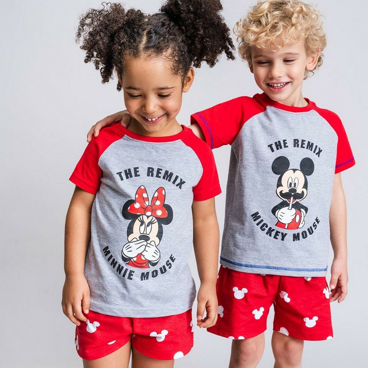 Sommerpyjama Minnie Mouse in Rot-Grau