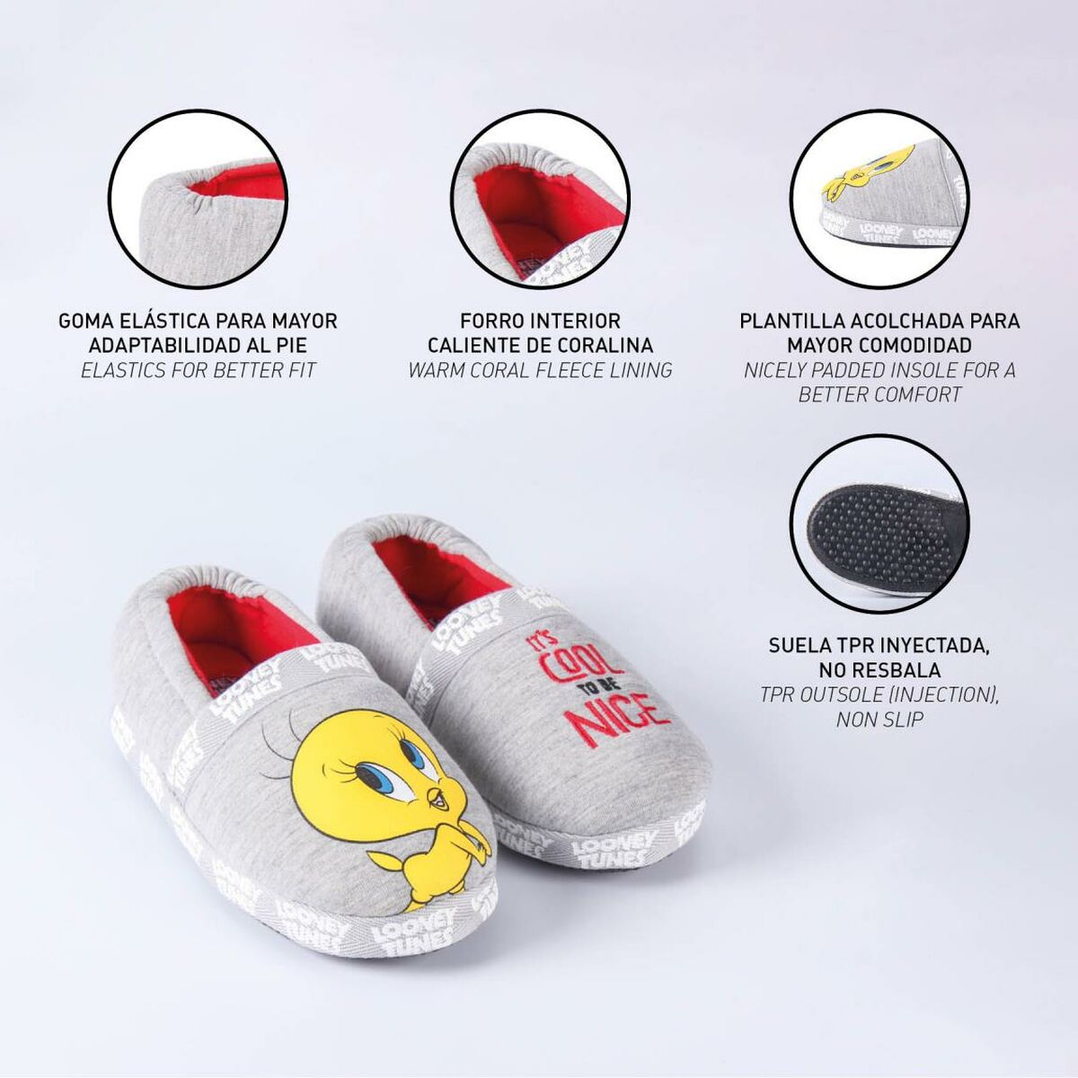 Looney Tunes children's slippers in light grey