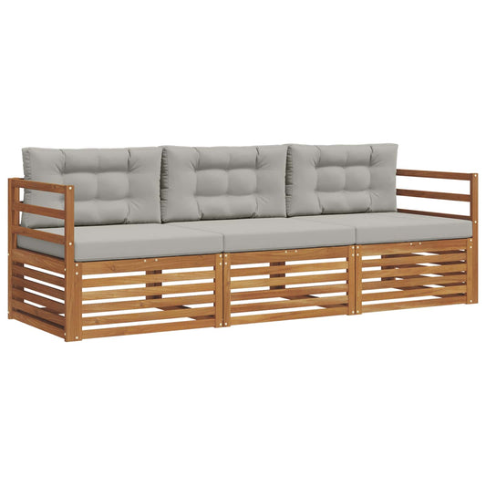 Outdoor-Sofagarnitur mit Kissen 3 pcs Natürlich und Hellgrau