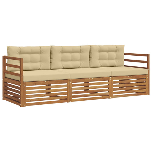 Outdoor-Sofagarnitur mit Kissen 3 pcs Natur und Beige