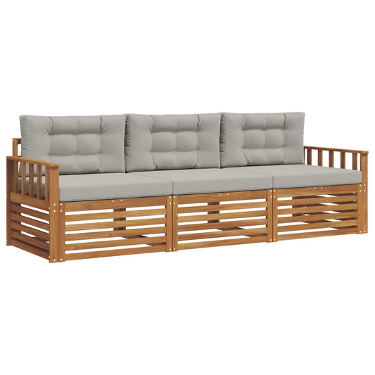 Outdoor-Sofagarnitur mit Kissen 3 pcs Natürlich und Hellgrau