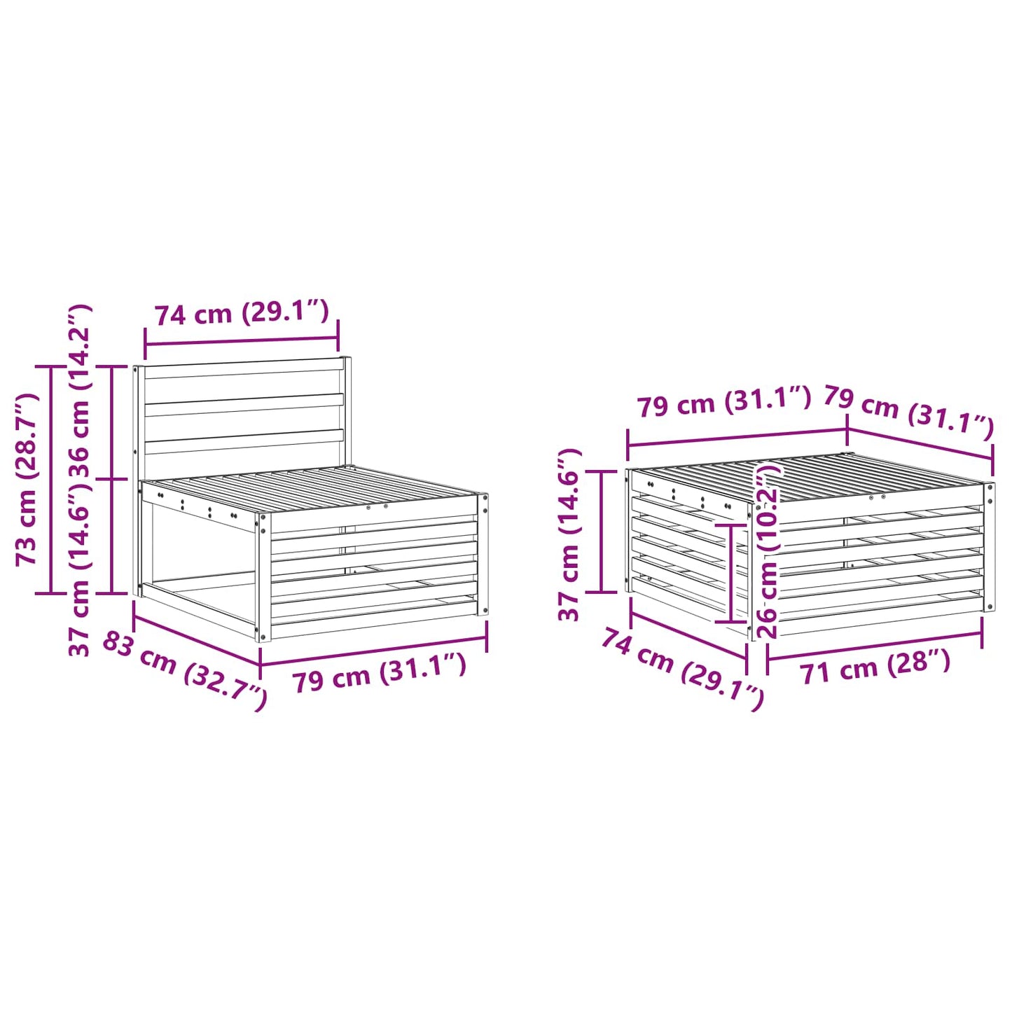 Outdoor-Sofagarnitur 5 pcs Natur