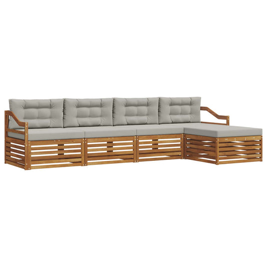 Outdoor-Sofagarnitur mit Kissen 5 pcs Natürlich und Hellgrau