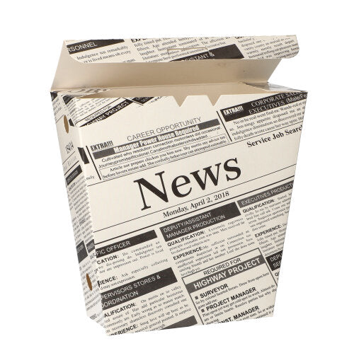 PAPSTAR 50 Pommes-Frites-Schütte, Pappe 4,3 cm x 14,5 cm x 11 cm "Newsprint" mit Klappdeckel | Folie (50 Stück)