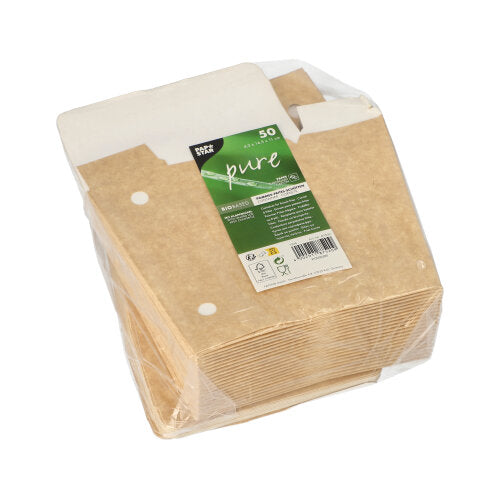 PAPSTAR 50 Pommes-Frites-Schütte, Pappe "pure" 4,3 cm x 14,5 cm x 11 cm braun mit Klappdeckel | Folie (50 Stück)