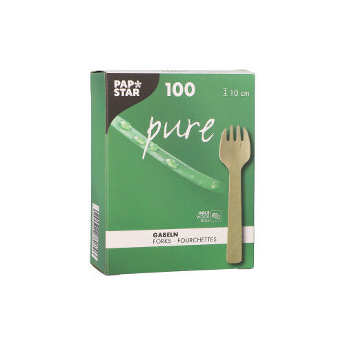 PAPSTAR 100 Gabeln, Holz "pure" 10 cm | Faltschachtel (100 Stück)