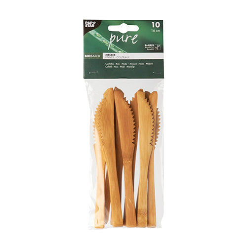 PAPSTAR 10 Messer, Bambus "pure" 16 cm | Beutel (10 Stück)