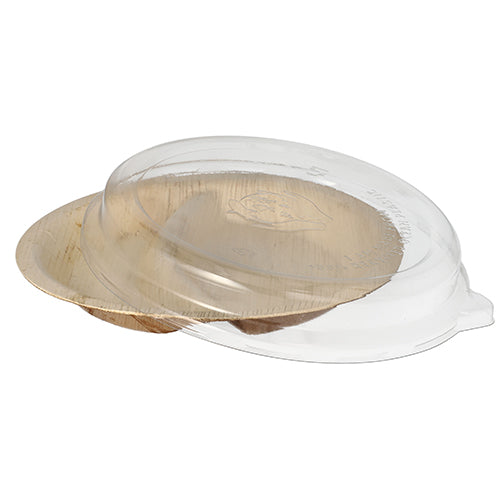 Starpak 10 Teller, Palmblatt 2-geteilt 300 ml Ø 23 cm · 5,3 cm mit rPET Deckel "Kombipack" | Schrumpffolie (10 Stück)