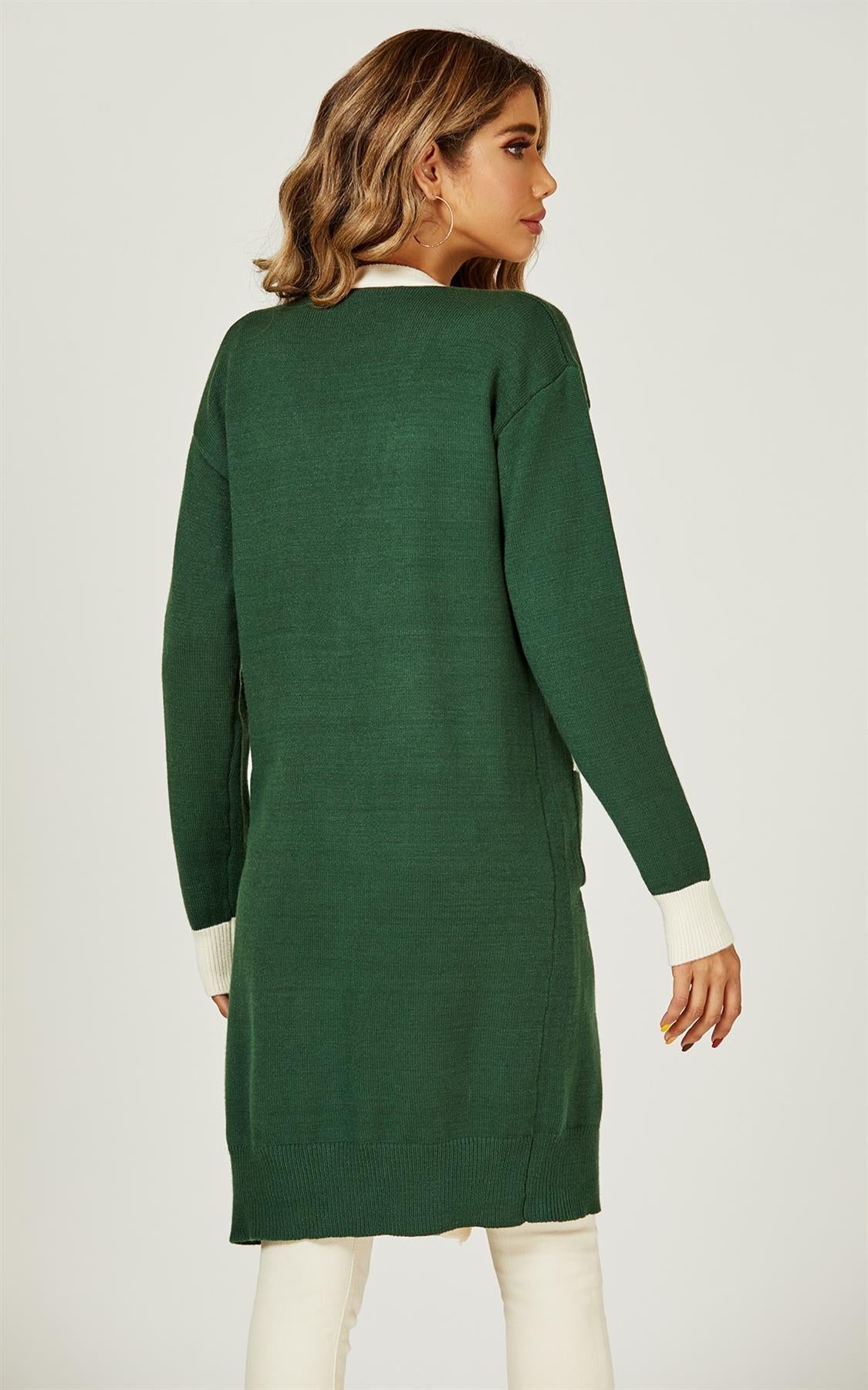 Cream Stripe Cardigan In Green