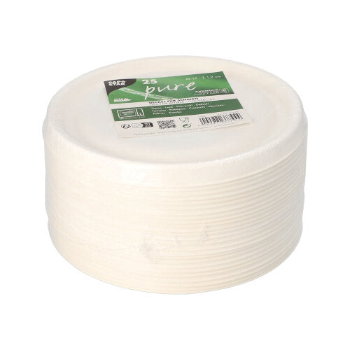 PAPSTAR 25 Deckel für Schalen Zuckerrohr "pure" Ø 17 cm · 1,2 cm weiss | Folie (25 Stück)