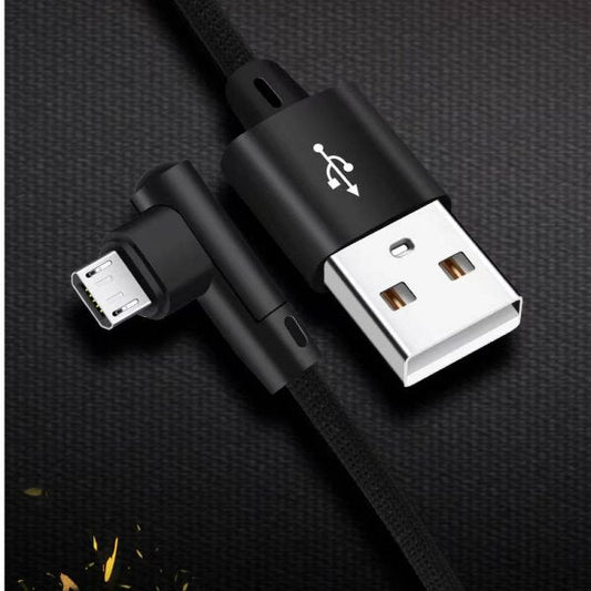 SYSTEM-S Micro USB snúra 90° rétthyrnd tengi í USB 2.0 Tegund A 90° rétthyrnd gagnasnúra hleðslusnúra 20 cm í svörtu