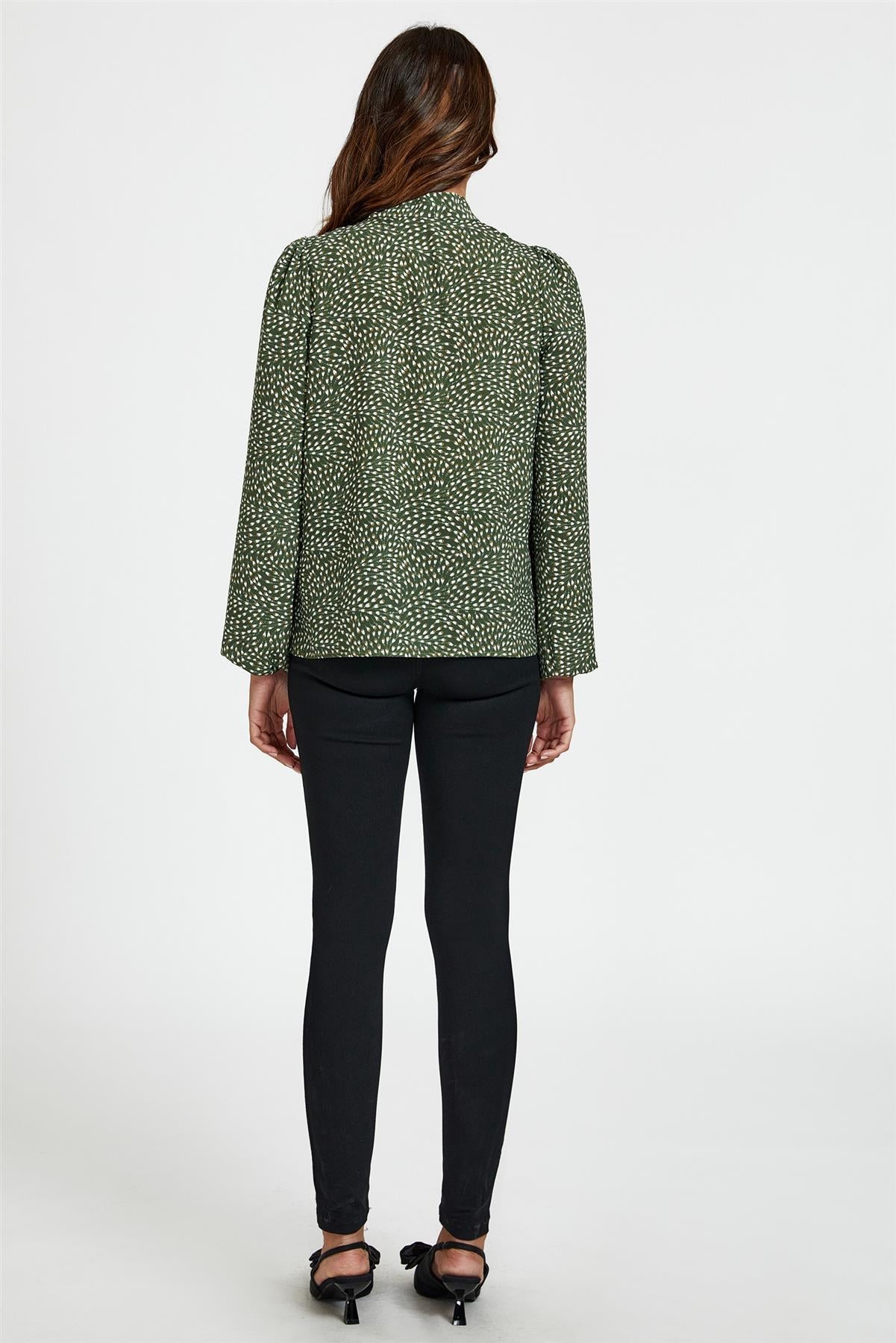 Floral Print Side Tie Blouse Top In Olive