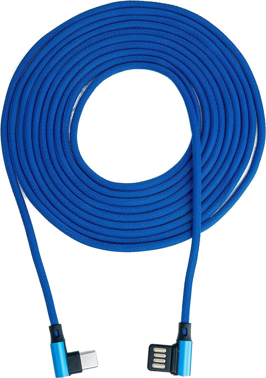 SYSTEM-S USB 3.1 snúra 3 m Type C tengi í 2.0 A tengi, vinklaður snúra, fléttaður blár