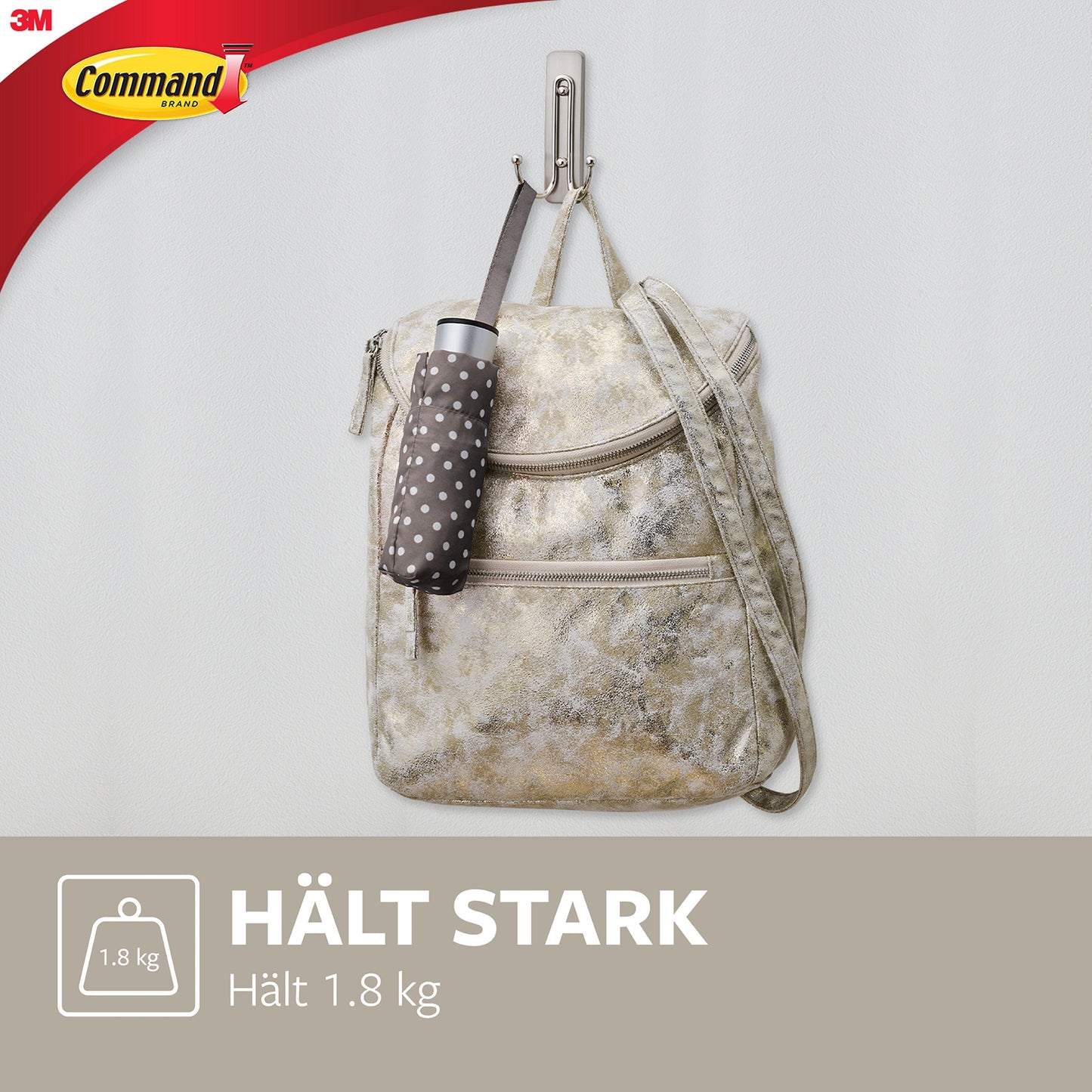 Großer Command™ Doppelhaken in gebürstetem Nickel, 17036, 1 Haken, 1 Strip | Packung (1 Stück)