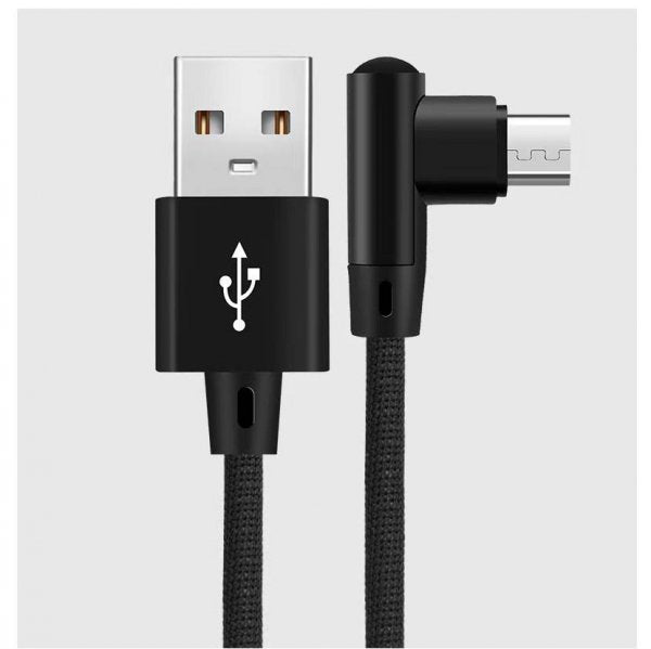 SYSTEM-S Micro USB snúra 90° rétthyrnd tengi í USB 2.0 Tegund A 90° rétthyrnd gagnasnúra hleðslusnúra 20 cm í svörtu