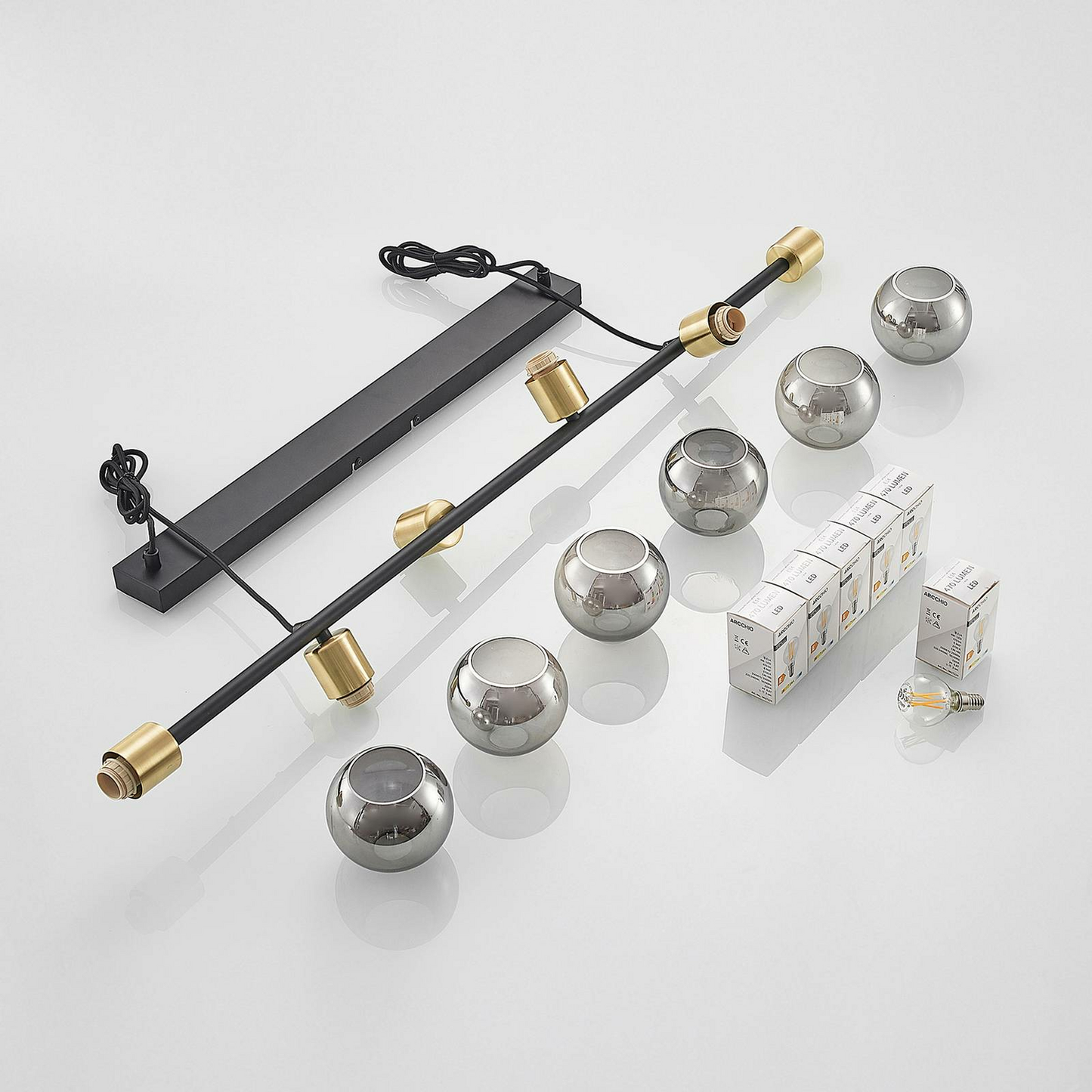 B-Ware Lindby Biscala Led Pendellampe Hängelampe Deckenlampe E14 Schwarz Messing Rauch