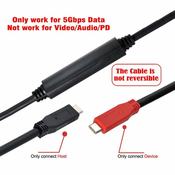 SYSTEM-S USB 3.1 einhliða snúra 8 m Tegund C karlkyns í karlkyns endurtekning í svörtu