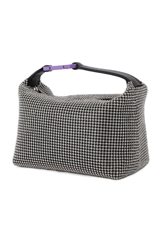 Tasche Moonbag aus schwarzem Leder und Kristallen