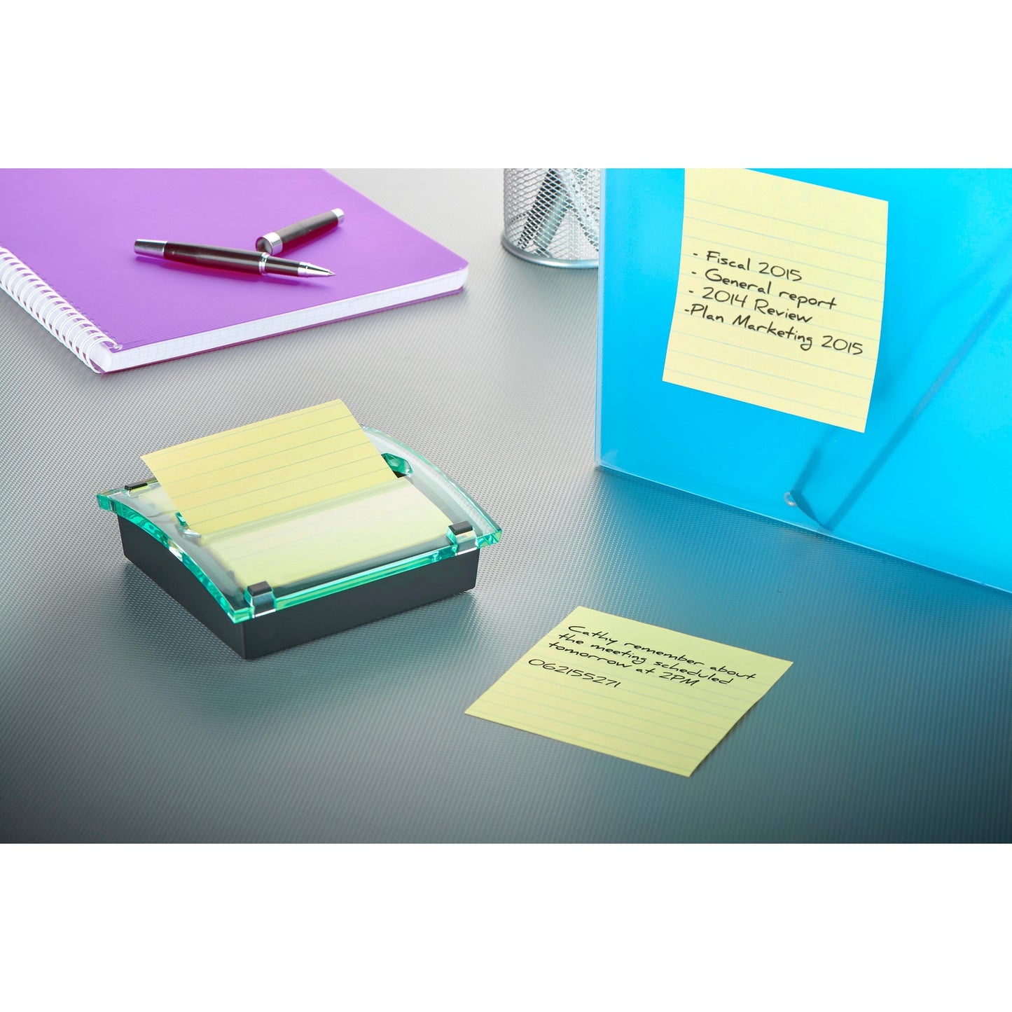 Post-it® Z-Notes Dispenser XL, Schwarz + Post-it® Super Sticky Z-Notes Im Großformat, Gelb, Liniert, 101 mm x 101 mm, 90 Blatt/Block, 1 Block/Packung | Packung (1 Stück)