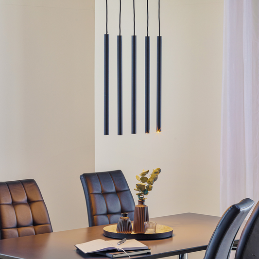 Euluna hengilampi á lager Þunn hengilampi í lofti, svart, fimm perur Lin941