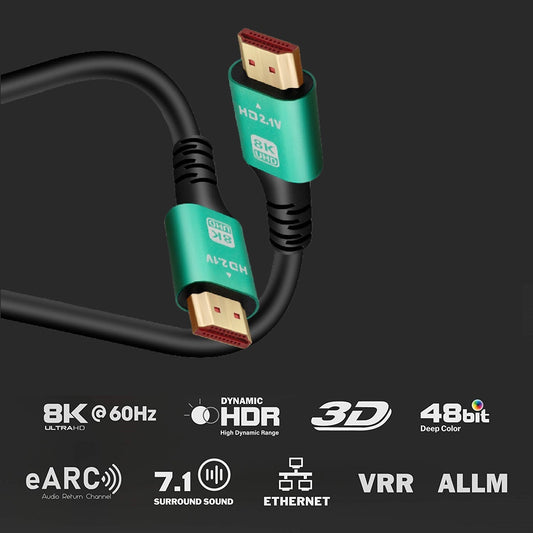 HDMI Kabel 8K HDMI 2.1 UHD 48 Gbit/s eARC 8K@60Hz 4K@120Hz vergoldet