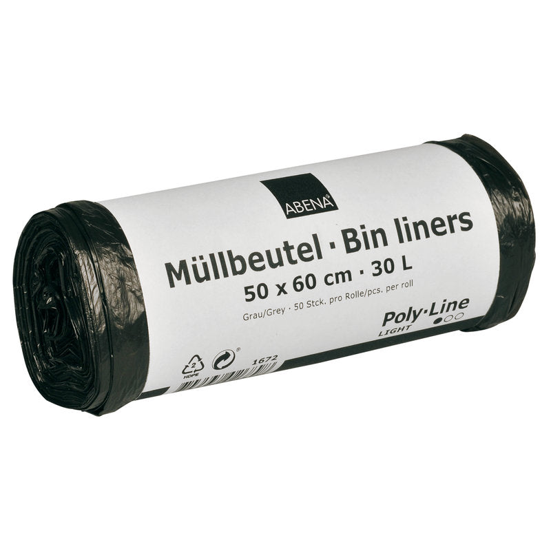 Müllbeutel 30 L, 500x600 mm, 4,5 my HDPE, Grau | Rolle (50 Beutel)
