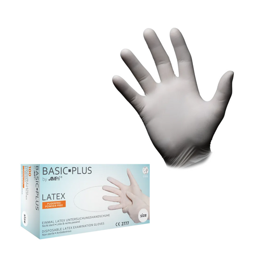 AMPri BASIC-PLUS Powder-free latex gloves, white | Box (100 pieces)