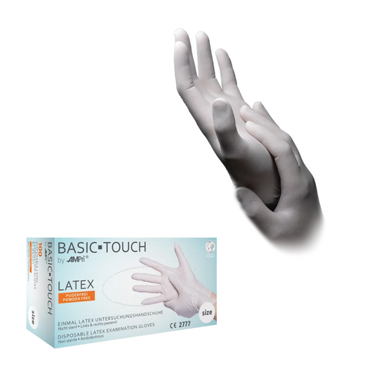 AMPri BASIC-TOUCH Powder-Free Latex Gloves, White | Box (100 pieces)