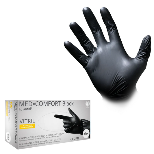 AMPri MED-COMFORT BLACK Powder-free Vitriol Gloves, Black
