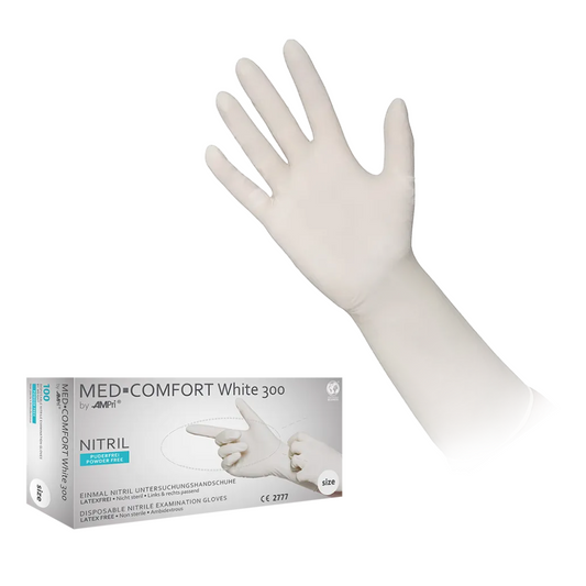 AMPri MED-COMFORT WHITE 300 Nitrilhandschuhe mit Überlänge puderfrei, Weiß